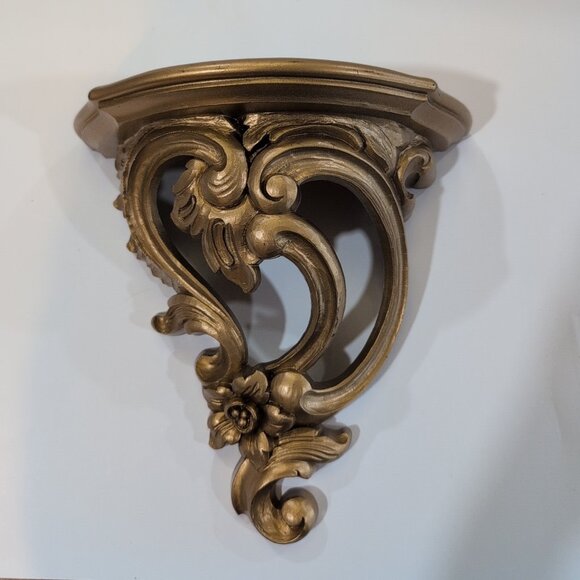 Vintage Syroco Hollywood Regency WALL SHELF Architectural Scroll Gold (one) - Picture 1 of 6